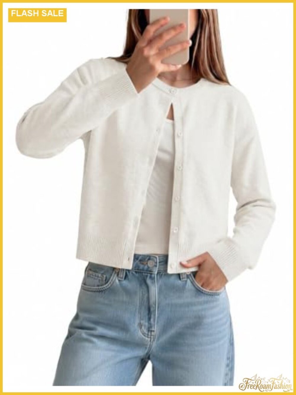 Cropped Cardigan Sweater Long Sleeve Open Front Button Knit Layering Top